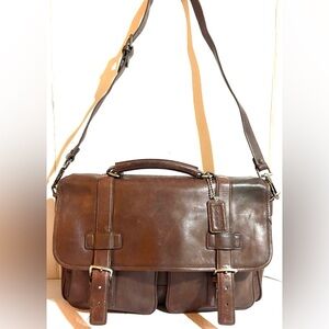 Coach unisex vintage  briefcase,shoulder Brown distressed Leather Messenger Bag
